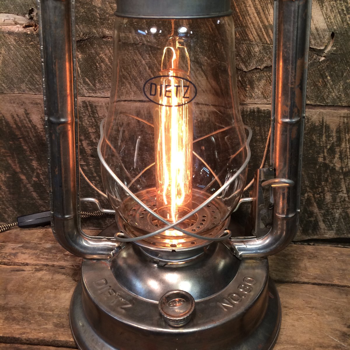 Electrified Dietz Kerosene Lantern in Raw Steel