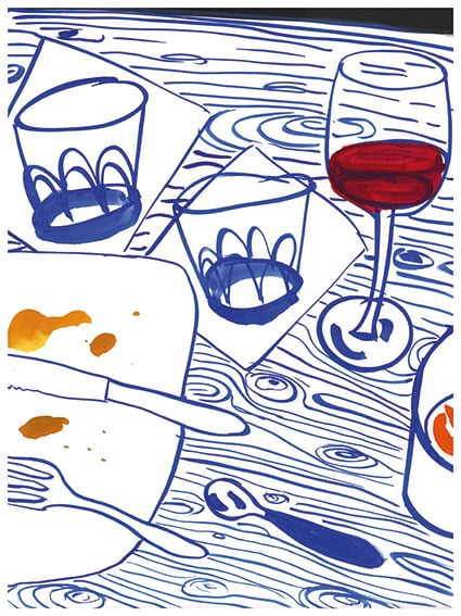 Image of Wine and water. Print