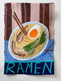 Ramen on pink and brown stripes