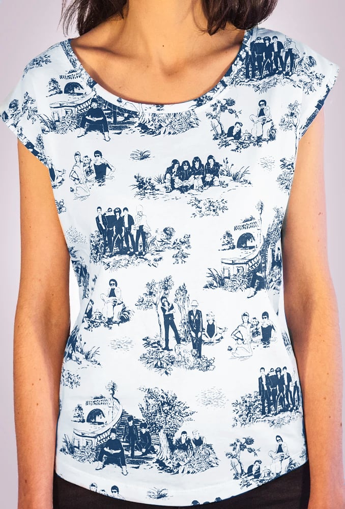 Image of T-shirt Femme - Rockstars sur toile de Jouy bleu