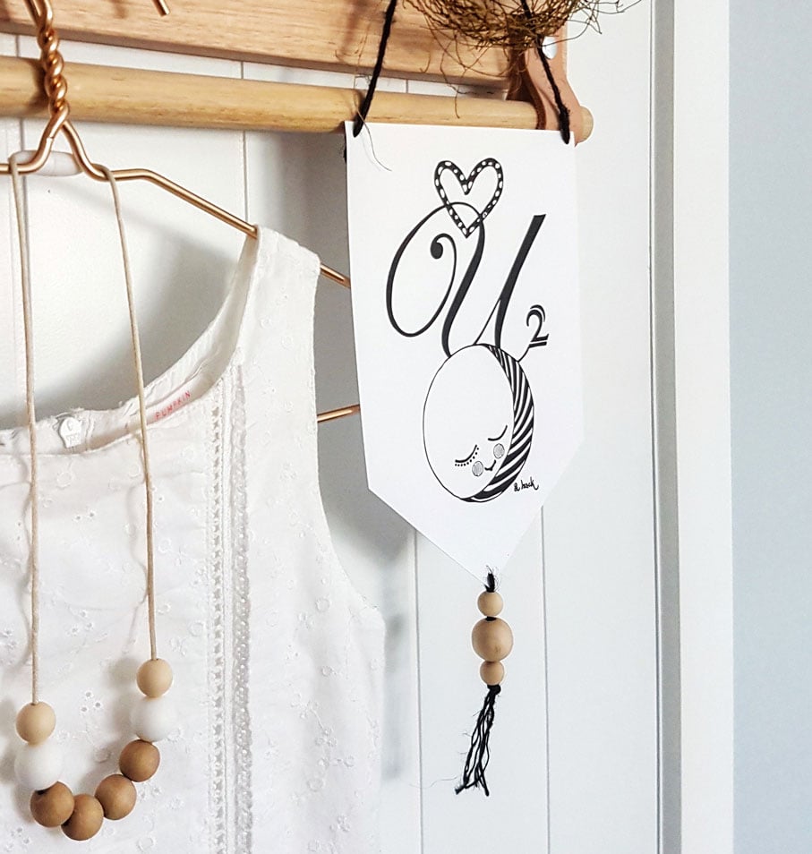 Image of Love you 2 the moon & back - banner with wooden beads