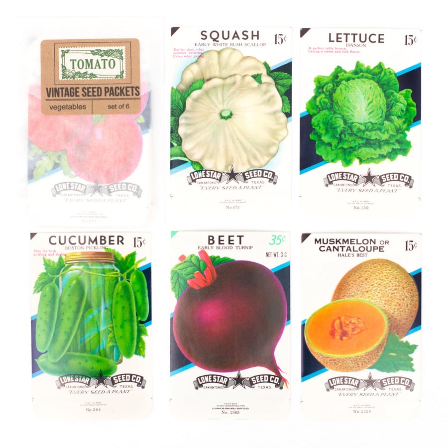 Image of Vintage Vegetable Seed Packets, No. 1 - Set of 6