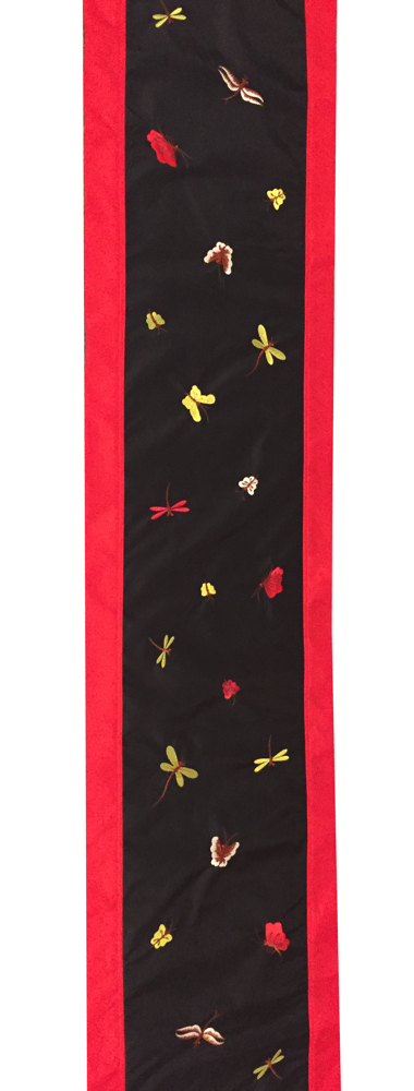 Image of High Quality Silk Table Runner, Red, Black, Gold and White Butterfly Pattern (SVNTR5) 