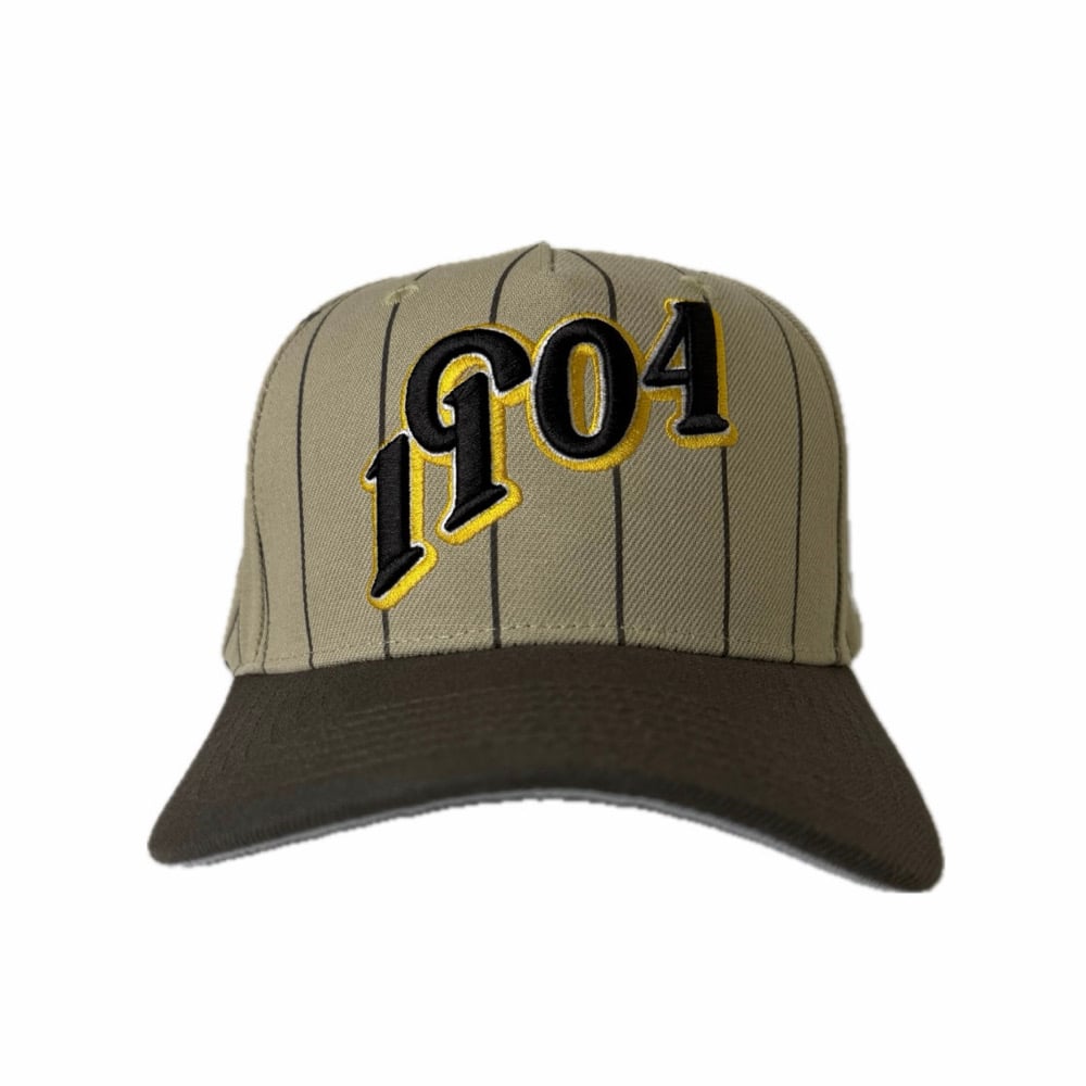 Image of "1904" Baseball Hat (Tan Pinstripe/Brown/Yellow Gold)