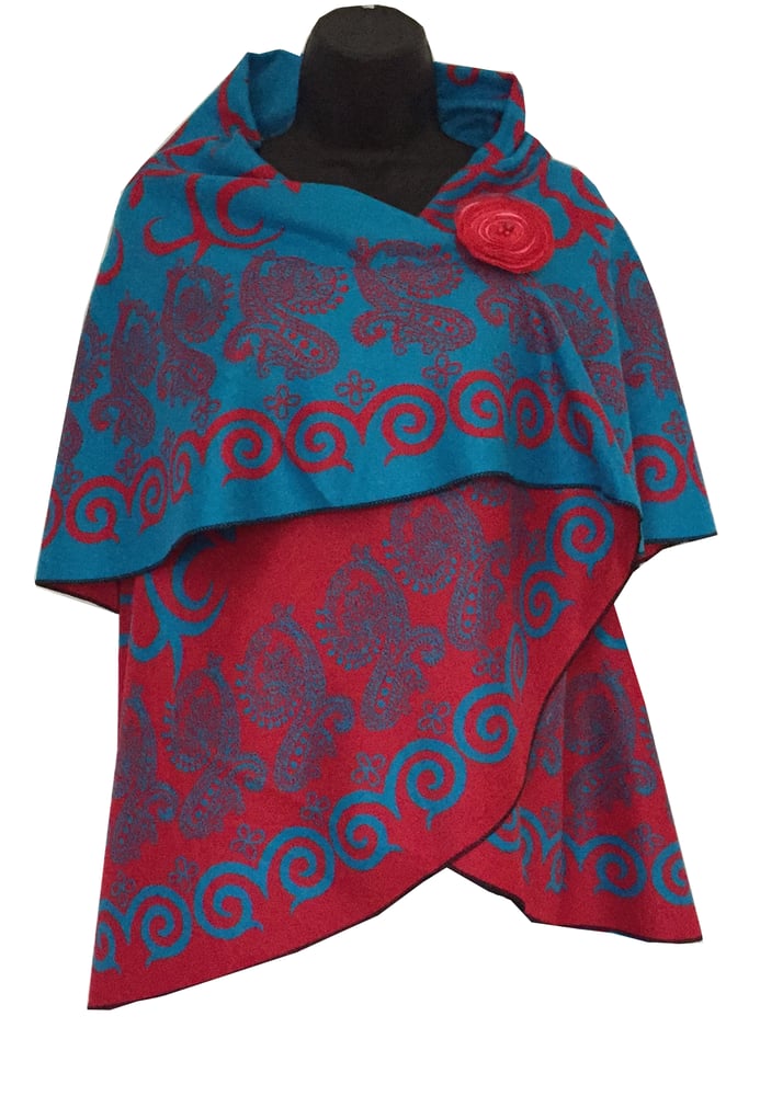 Image of Women's High Quality Shawl (Cape), Blue and Red SVNC12