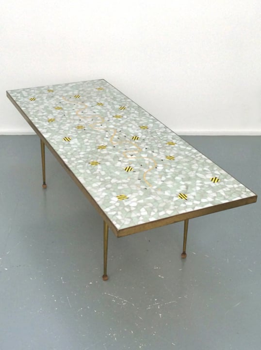 Image of Mosaic Table with Brass Surround, Switzerland 1950s