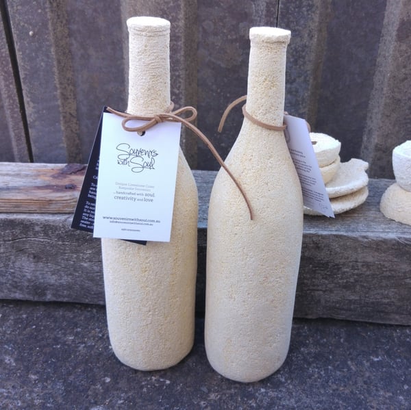 Image of Limestone Wine Bottle Sculpture