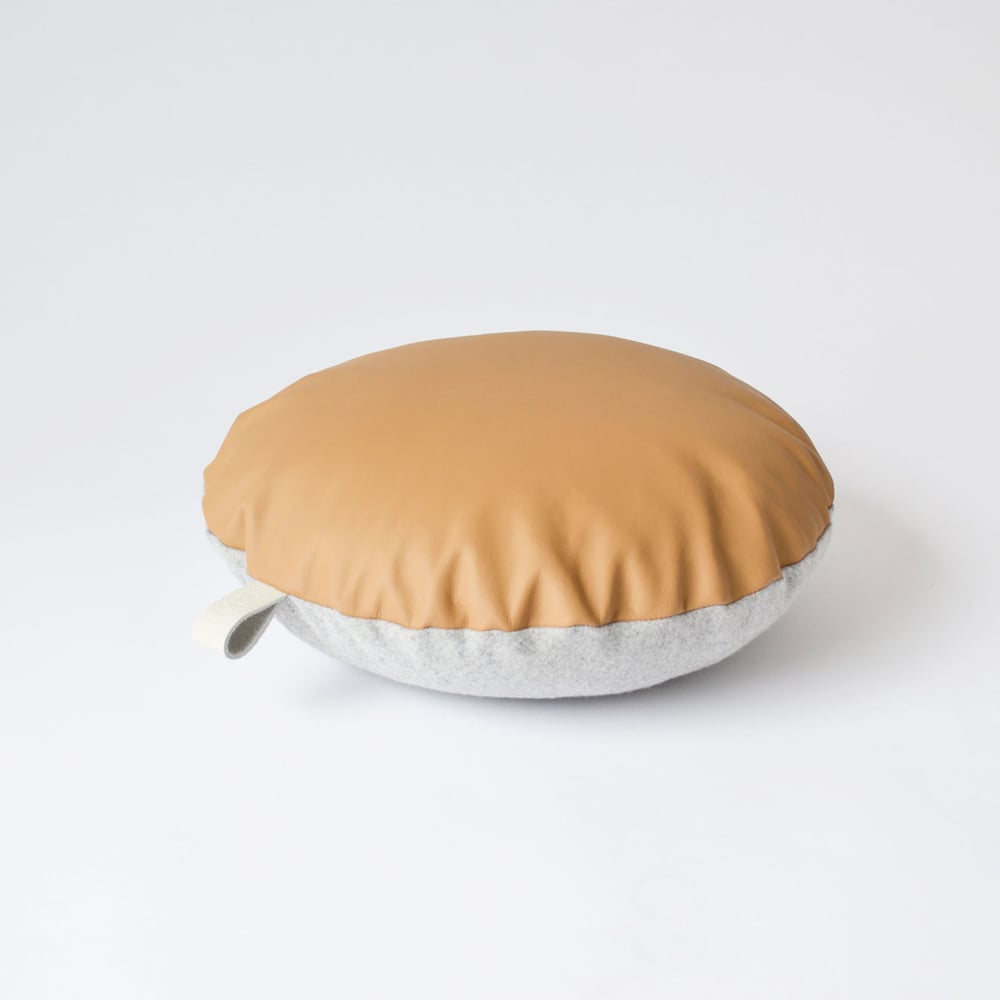 Image of Leather Tab Cushion Cover - Tan Round with Felt