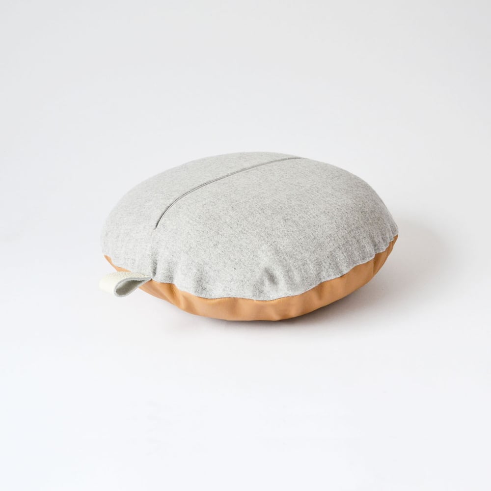 Image of Leather Tab Cushion Cover - Tan Round with Felt