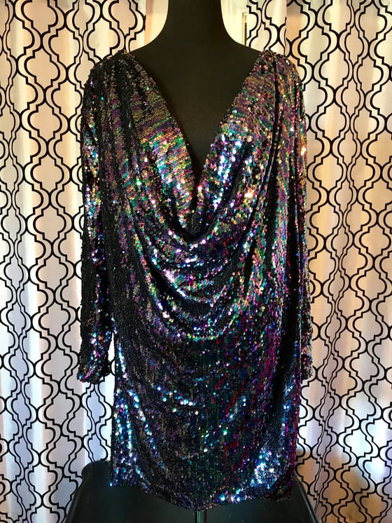 Image of Boohoo Sequin Drape Front Dress (SZ 18)