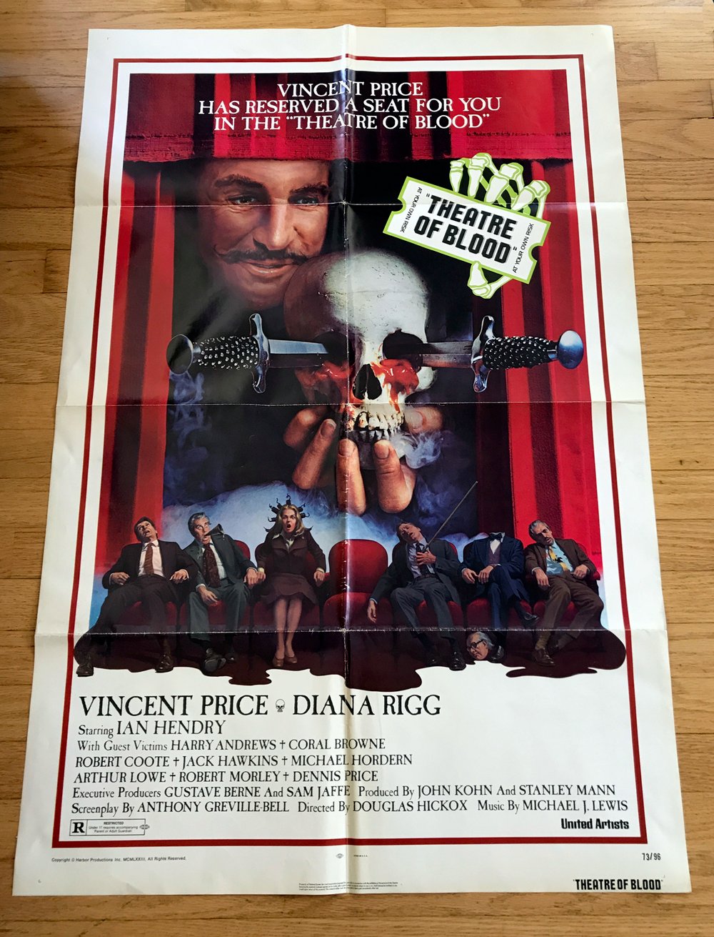 1973 THEATER OF BLOOD Original U.S. One Sheet Movie Poster