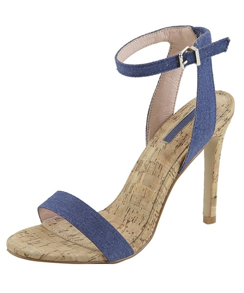 Image of Blue Denim Heel With Wood colored Platform 