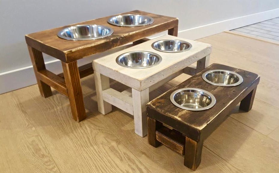 Rustic Raised Dog Bowl Feeders Diesel, Wooden Raised Dog Dishes