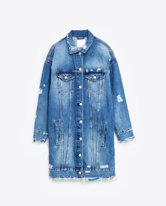 Tobi Oversized Distressed Denim Jacket Blue Ripped Long Womens Small | eBay
