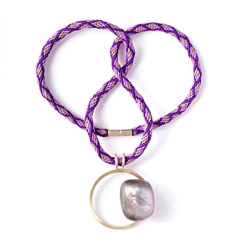 Image of Medium Silver + Purple Resin Pebble Necklace 