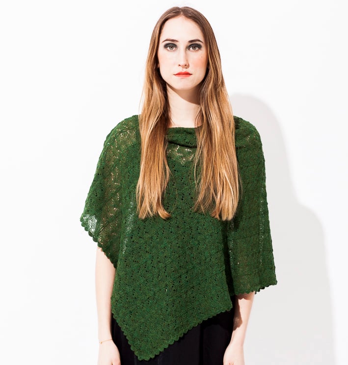 Image of Lace knitted poncho        Green melange
