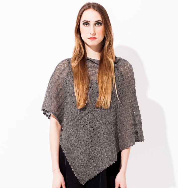 Image of Lace knitted Poncho                                 Grey 