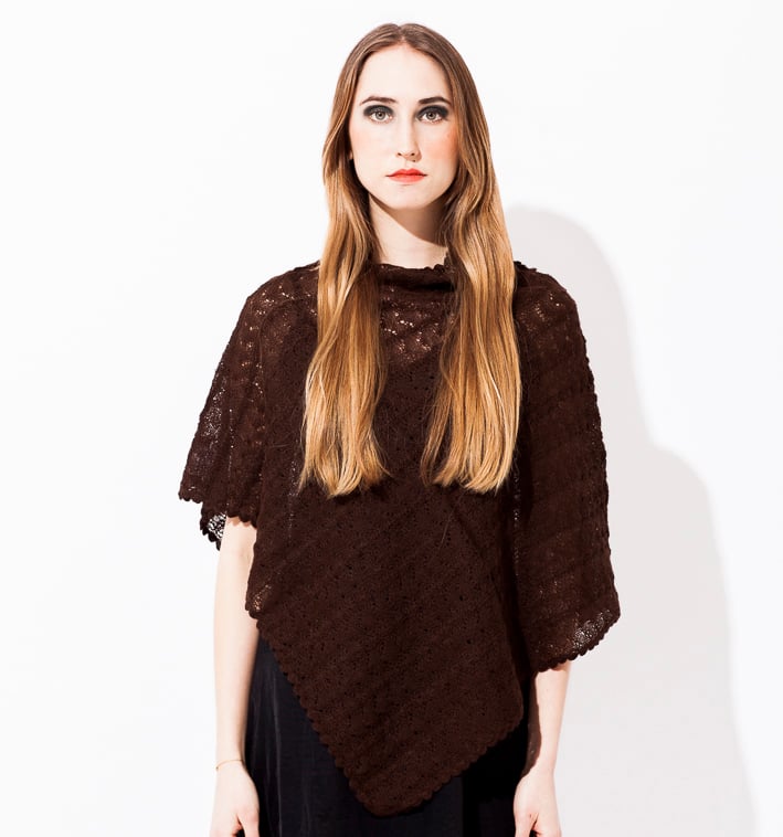 Image of Lace knitted Poncho                         Aubergine