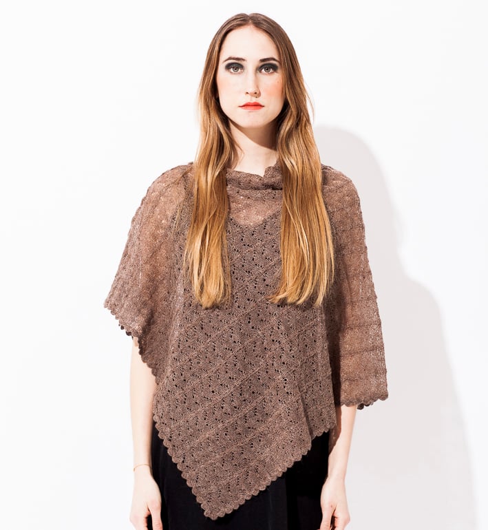 Image of Lace knitted Poncho                                                        Sand