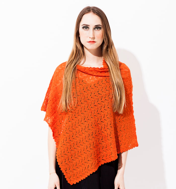 Image of Lace knitted poncho        Orange