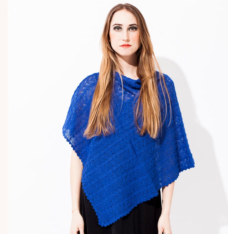 Image of Lace knitted poncho    Electric Blue