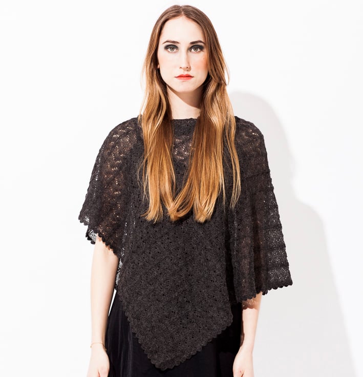 Image of Lace knitted Poncho                                 Dark Grey