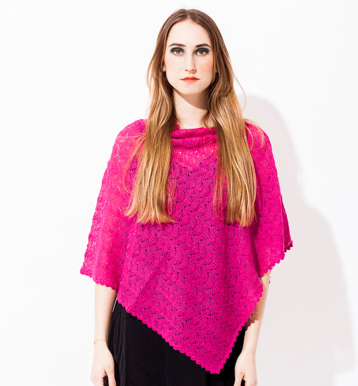 Image of Lace knitted Poncho                                   Cerise