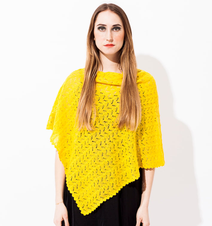 Image of Lace knitted poncho             Lemon