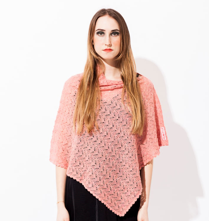 Image of Lace knitted poncho    Salmon