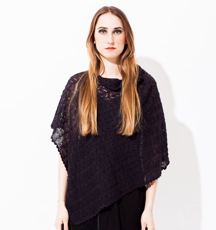 Image of Lace knitted poncho        Purple Grey