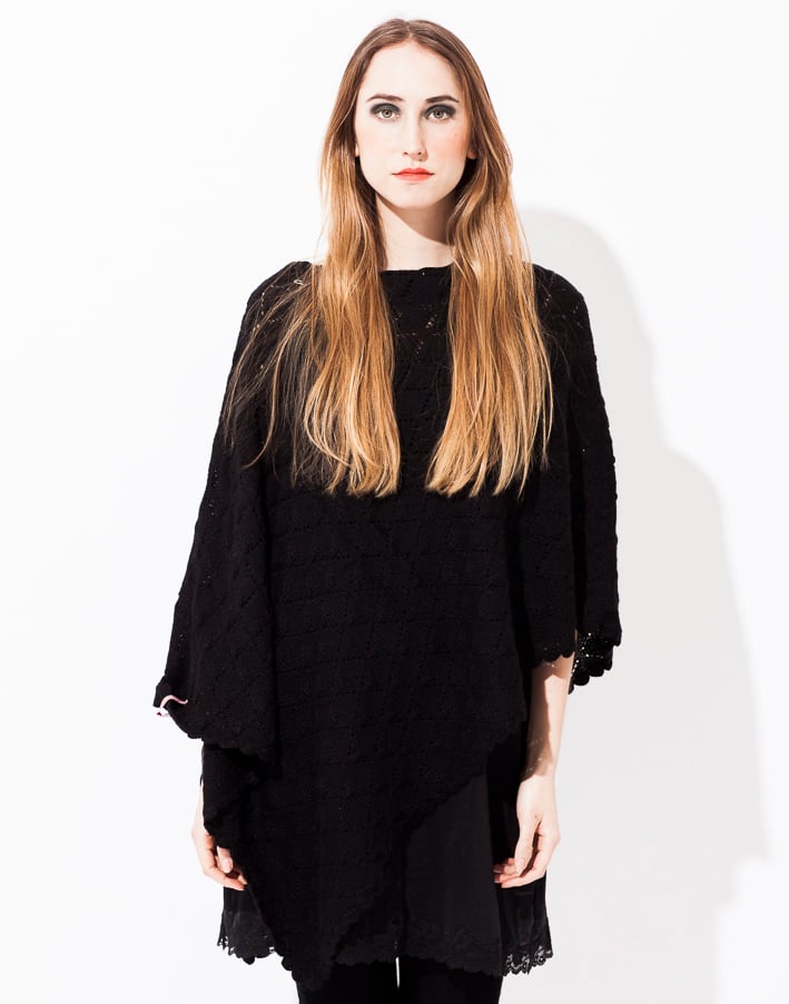Image of Lace knitted Poncho Large Black