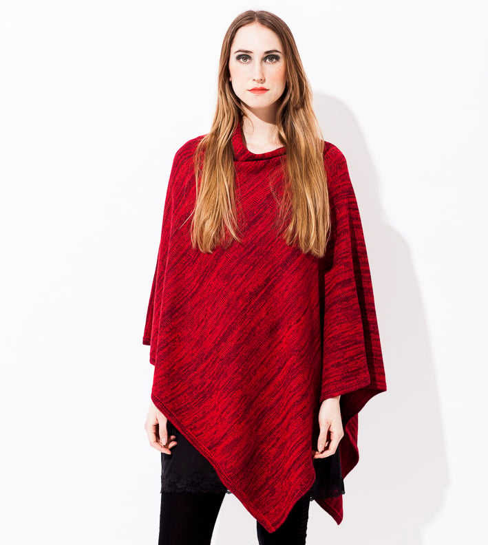 Image of Melange knitted poncho Red