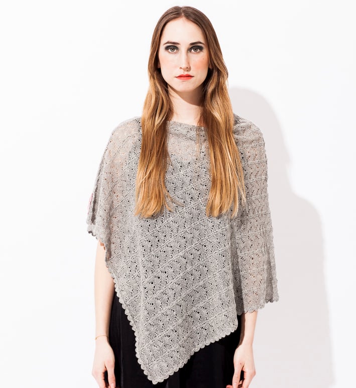 Image of Lace knitted poncho     Light Grey