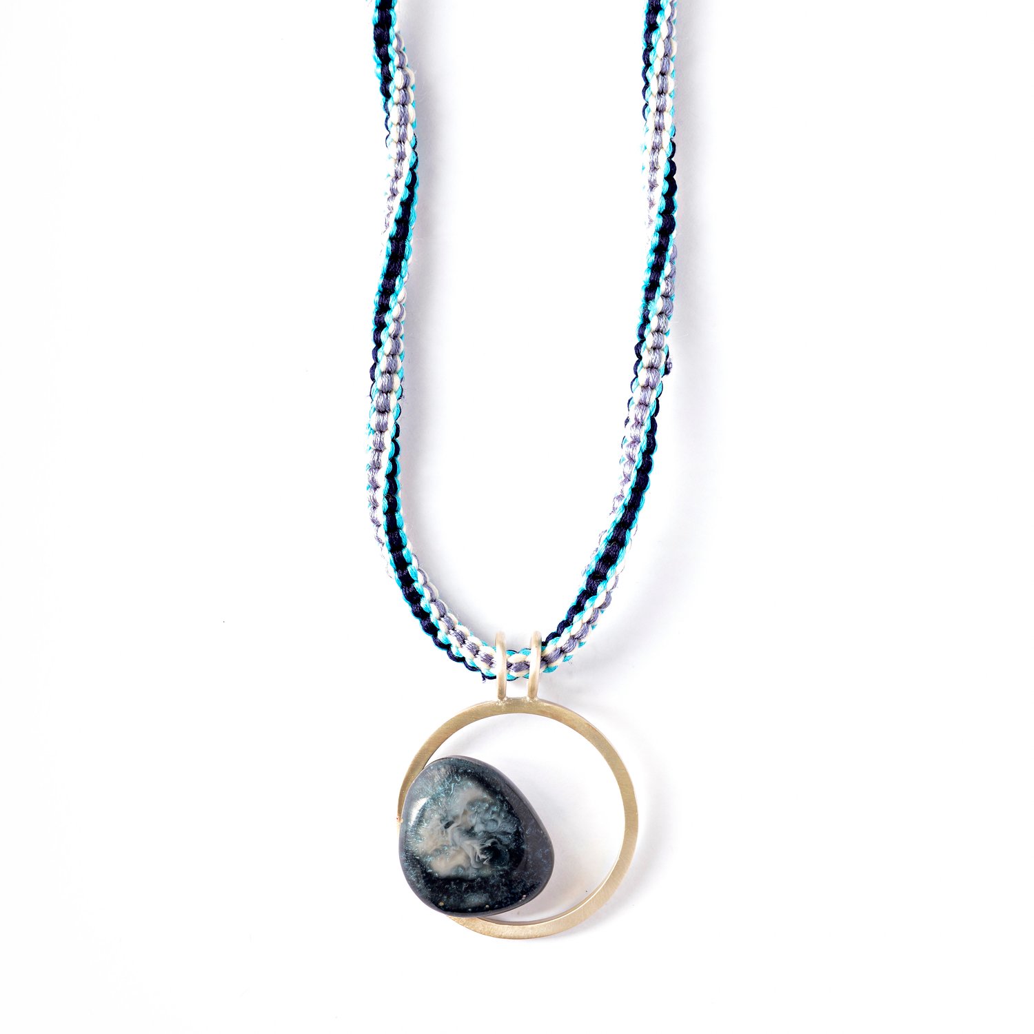 Image of Small Dark Blue + Grey Resin Pebble Necklace 