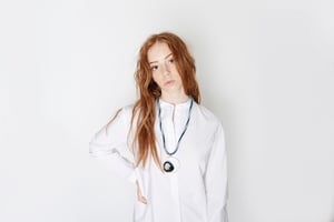 Image of Small Dark Blue + Grey Resin Pebble Necklace