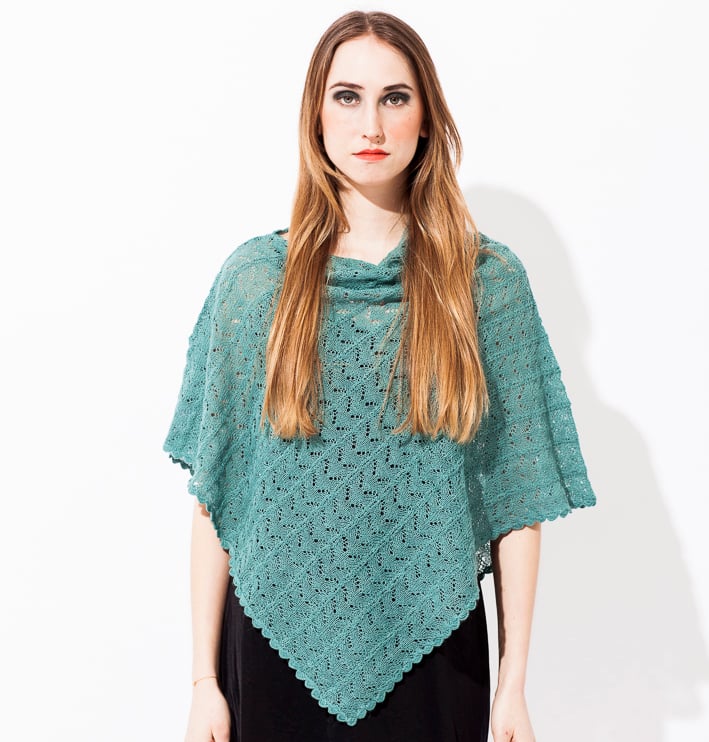 Image of Lace knitted poncho    Pale Turquoise 