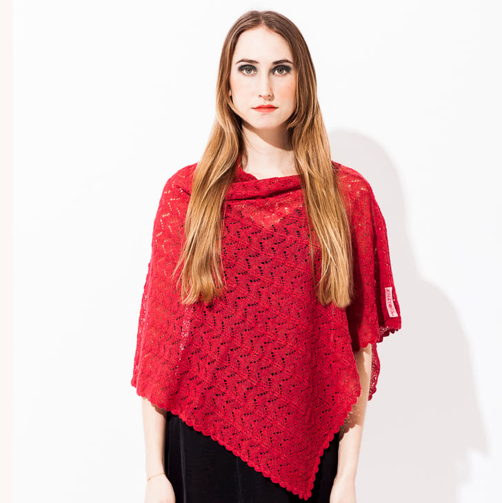 Image of Lace knitted Poncho                                   Red Melange