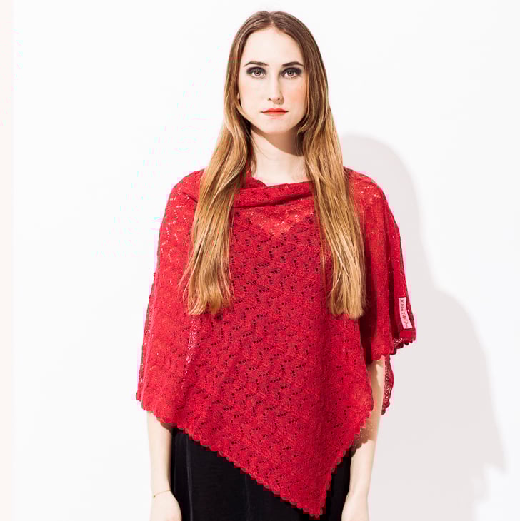 Image of Lace knitted Poncho                                   Red Melange