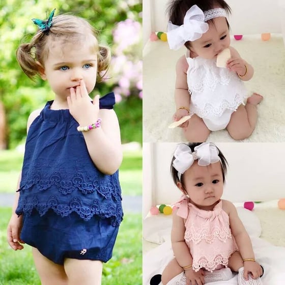 Image of Tiered Lace Tie Bubble Romper