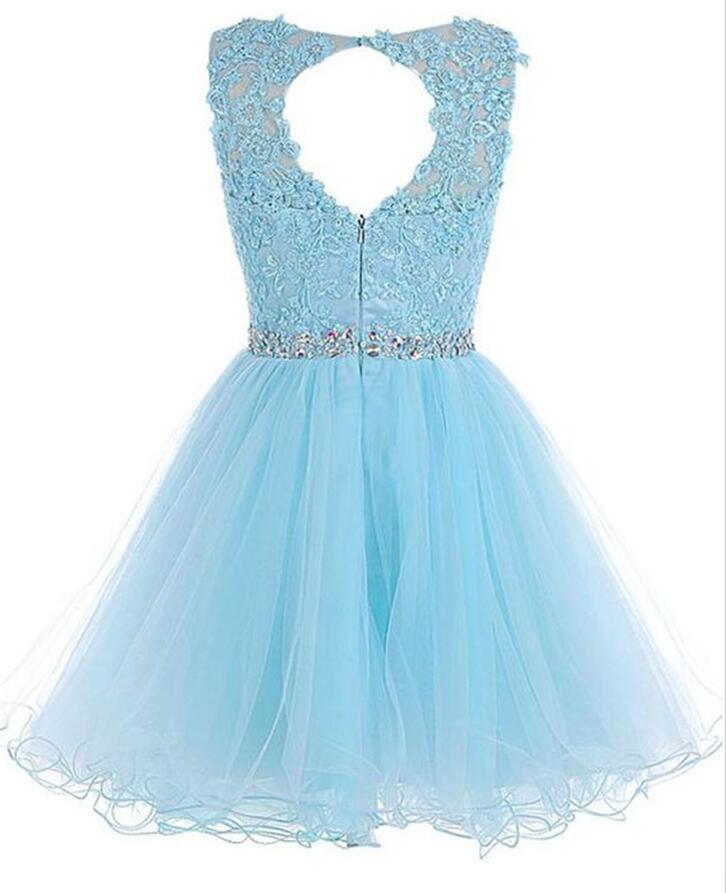 Tight Straps light Blue Homecoming Dress with Crystal main image 1
