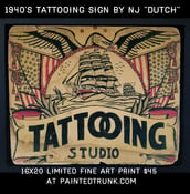 Image of 1940s tattooing studio tattoo flash sign by "Dutch" of New Jersey 16x20 giclee print