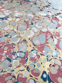 Image 2 of Marbled Paper #97 'Blue & Pink Spot with Metallic gold' on fawn