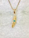 14k solid gold Feather with turquoise