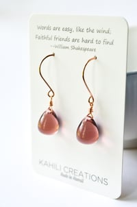 Image 5 of Mauve glass drop earrings