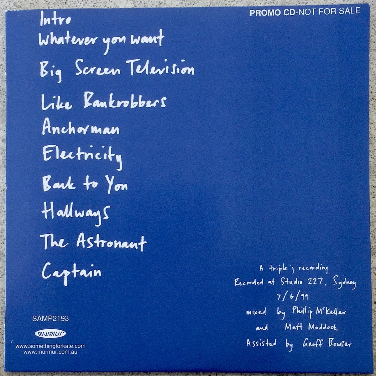 Image of Something for Kate - Live at the Wireless promotional CD 1999.