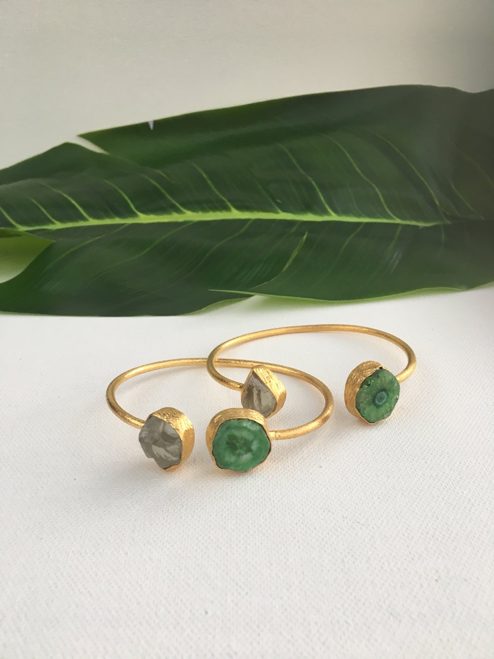 Image of SOL • Green Solar Quartz & Herkimer Diamond Bangle Bracelet