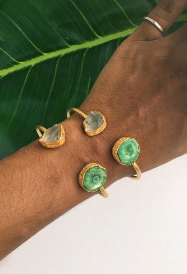 Image of SOL • Green Solar Quartz & Herkimer Diamond Bangle Bracelet