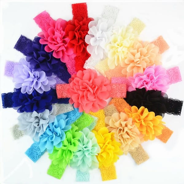 Image of Lace Headbands with Chiffon Flower- 18 colors