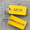 Manchester MCR locker keyring in yellow + black