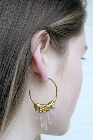 Image of Pink Tourmaline + Yellow Gold Vermeil Hoops 